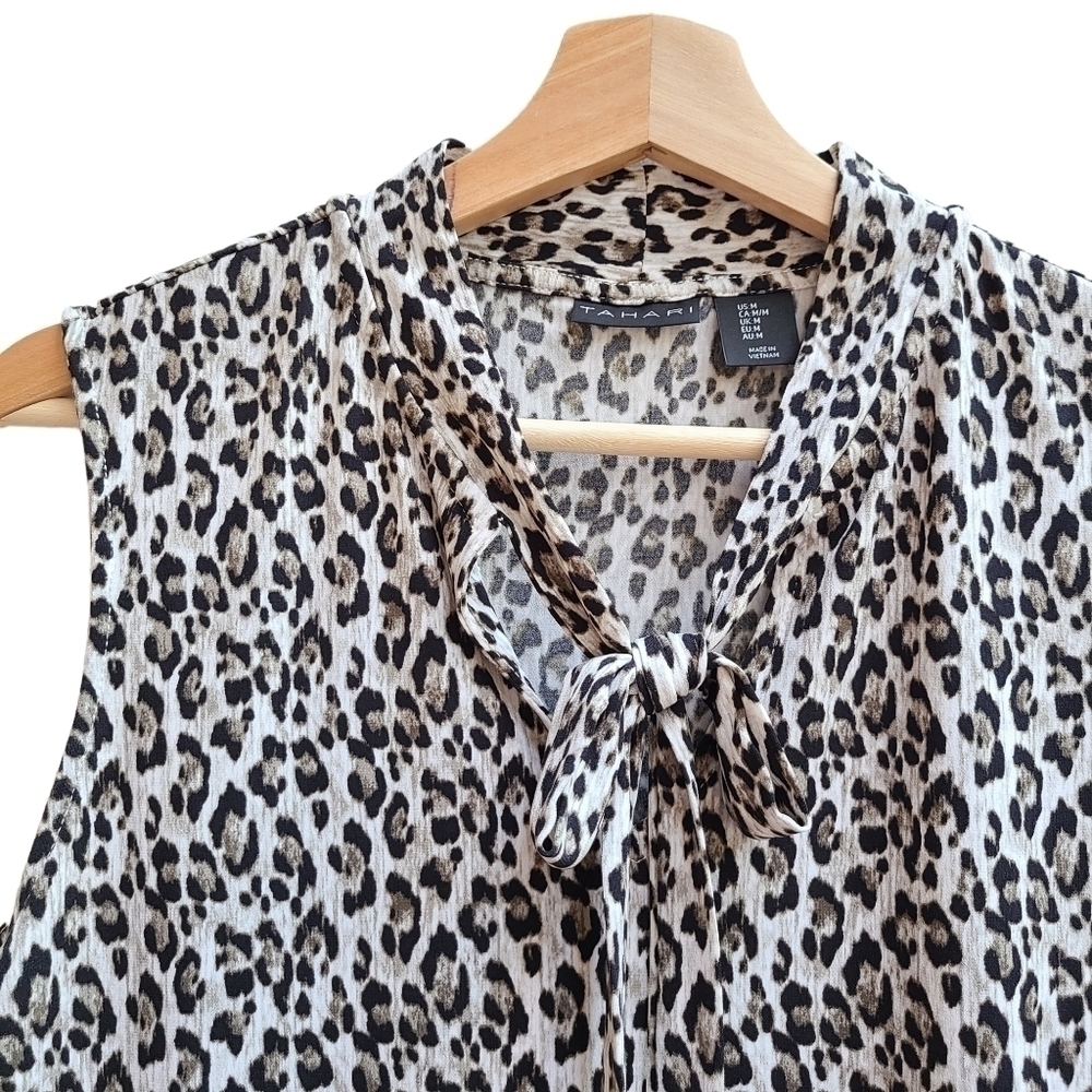 Tahari Sleeveless Animal Print Blouse with Neck Tie, Size Medium - Picture 3 of 7